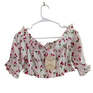Women's Altar'd State Blouse Size M White Red Cherry Print